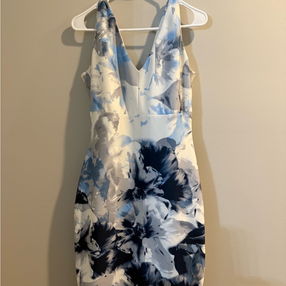 Calvin Klein Backless Dress in Blue and White Floral